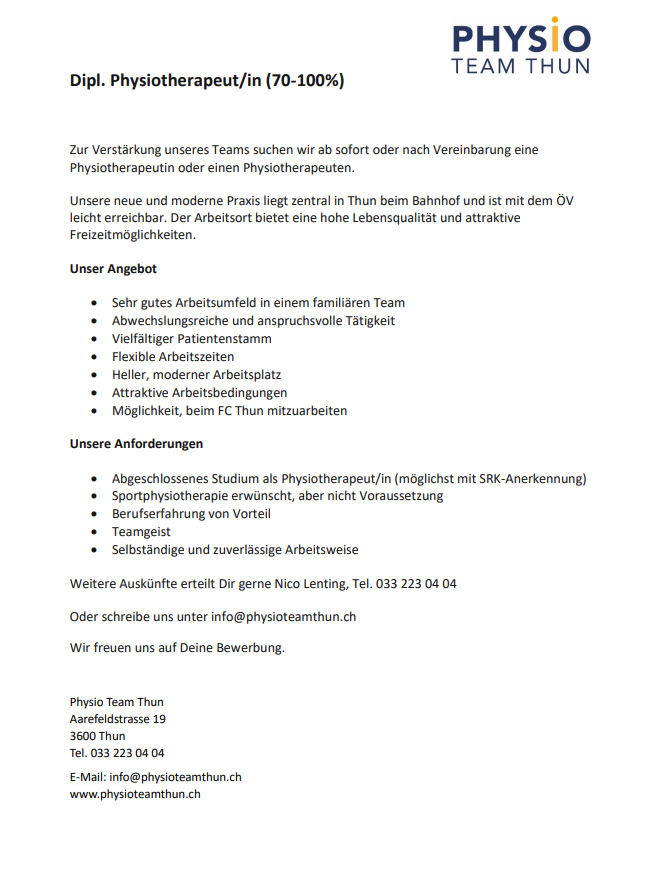 Hochwertige Physiotherapeuten in Thun - PhysioTeamThun